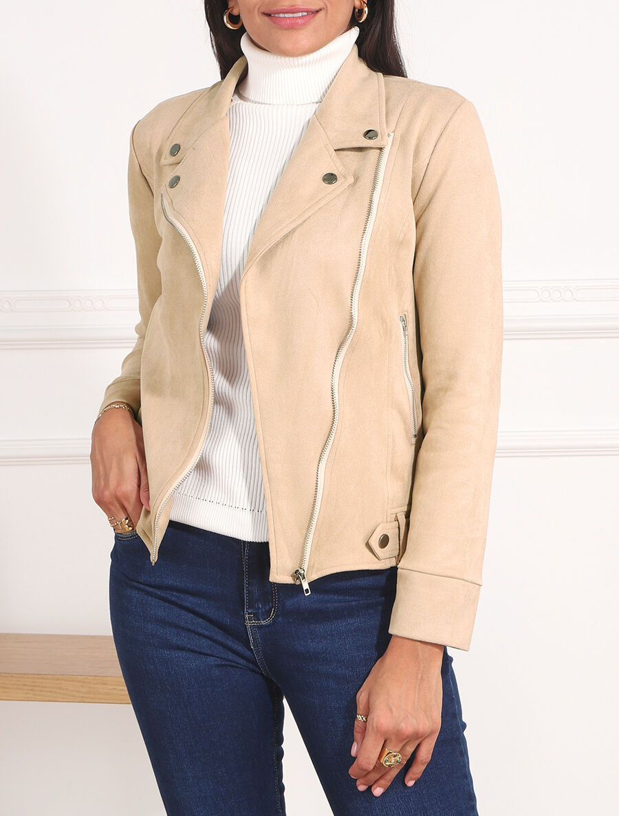 Perfecto droit en suédine - Beige - 3