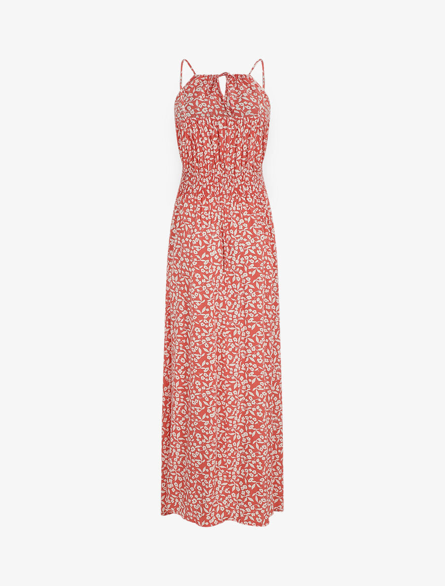 Robe longue à col américain et dentelle - Rose saumon - 2