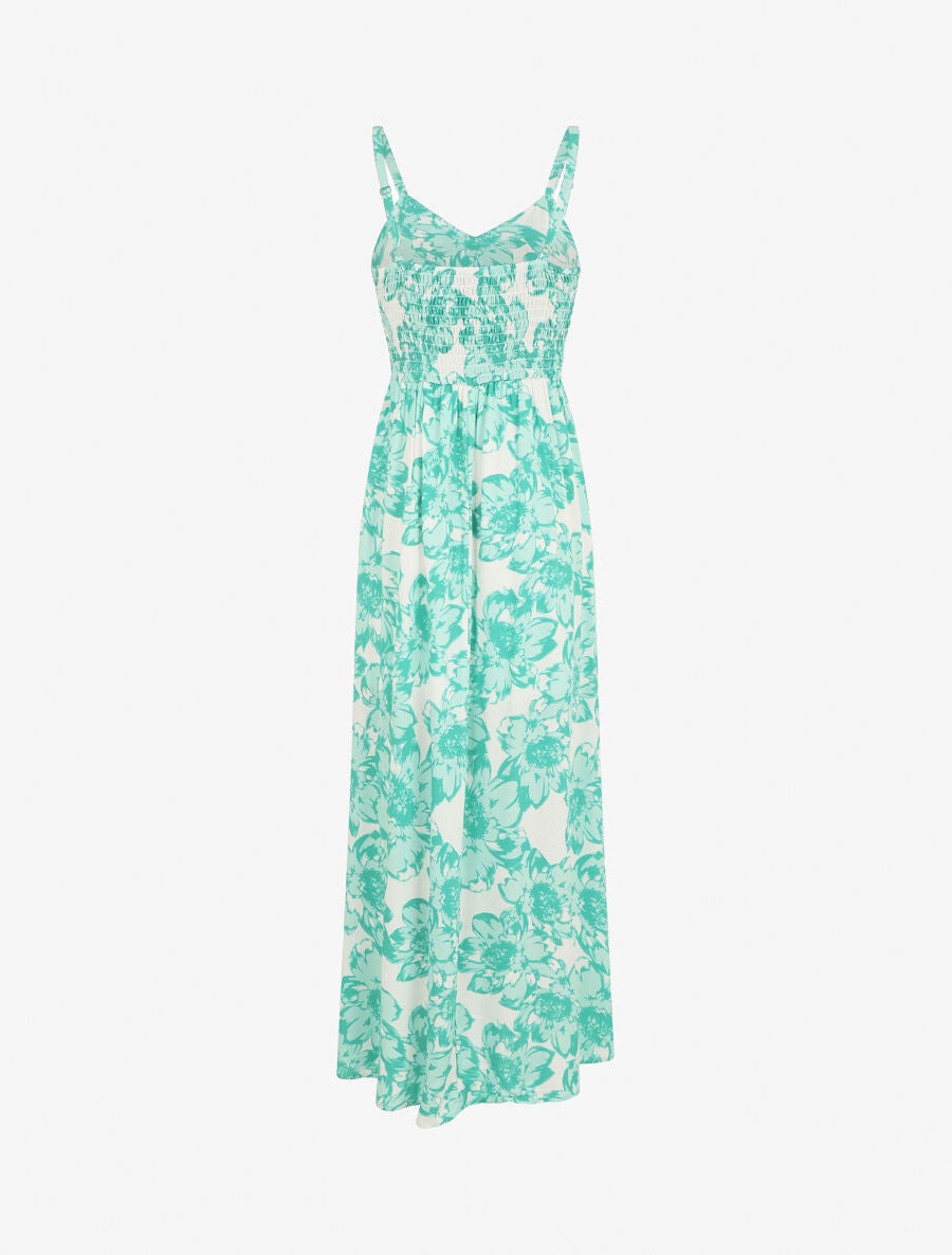Robe longue imprimé fleurs et dentelle - Vert - 2