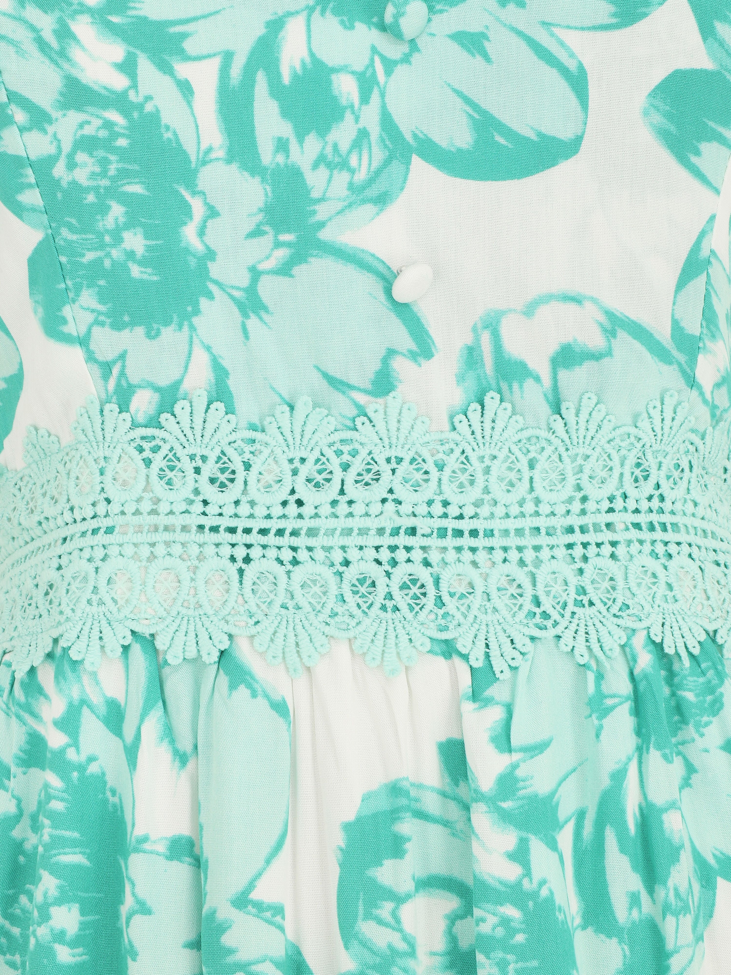Robe longue imprimé fleurs et dentelle - Vert - 3