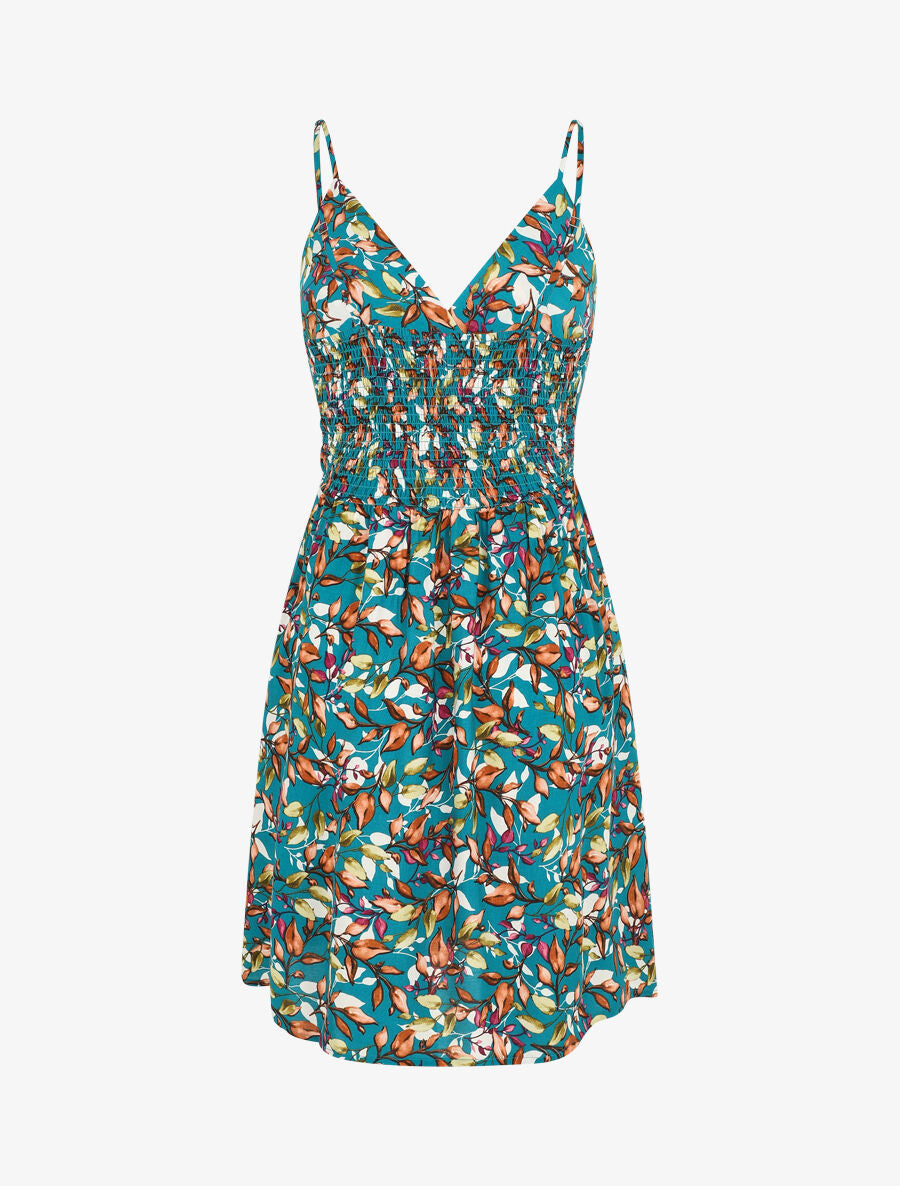 Robe mi-longue à imprimé feuilles - Bleu canard - 2