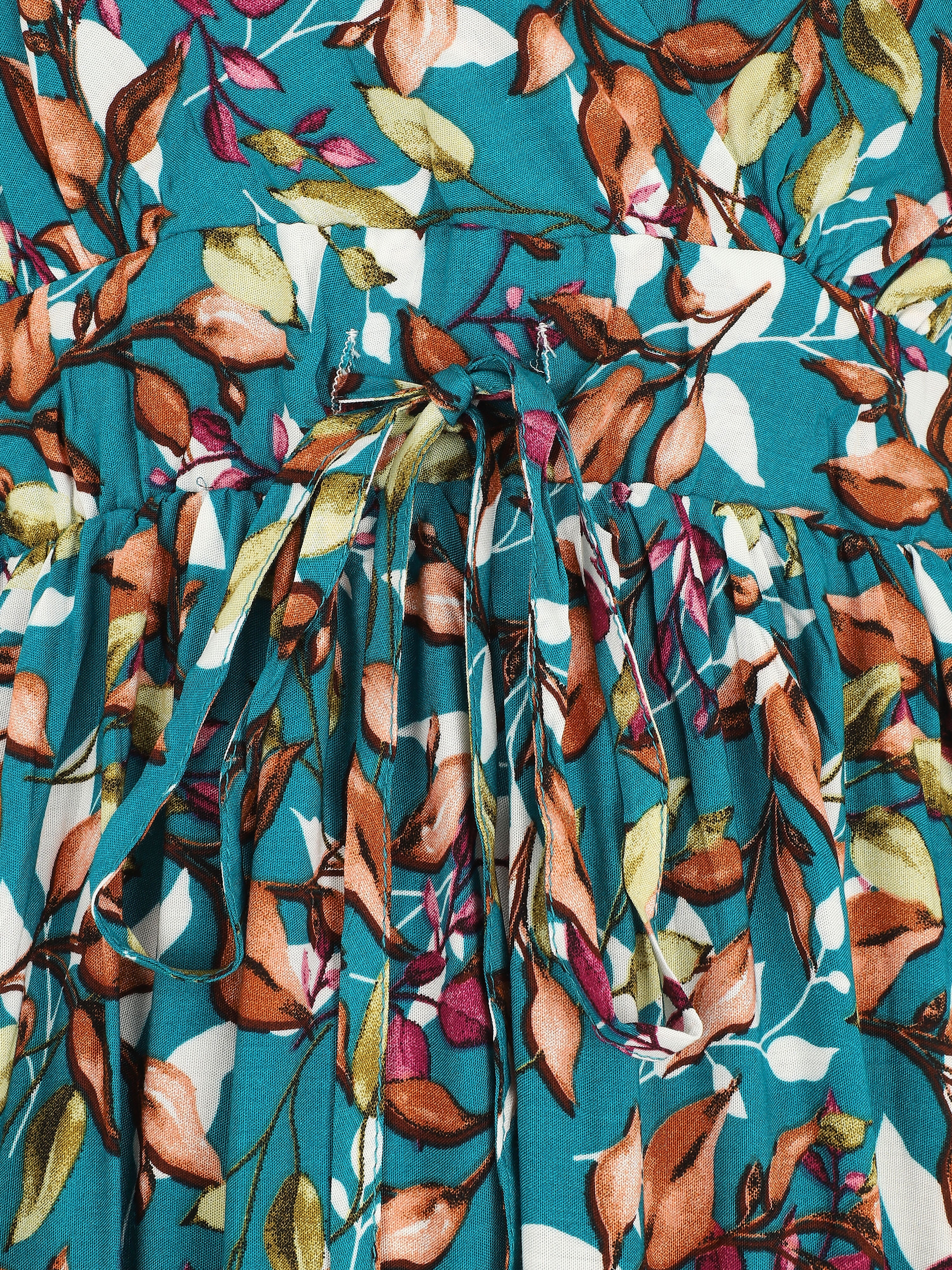 Robe mi-longue à imprimé feuilles - Bleu canard - 3