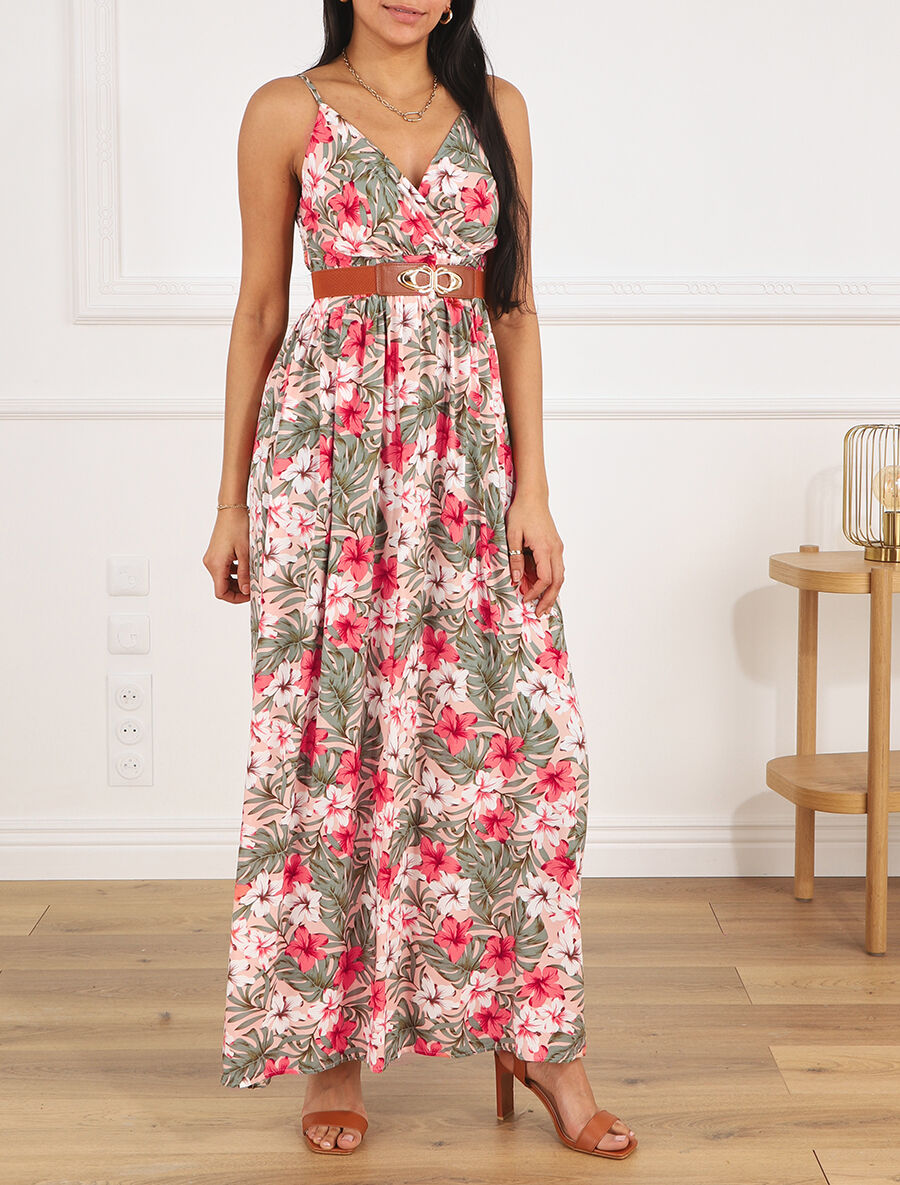 Robe longue empire imprimé floral - Rose - 6