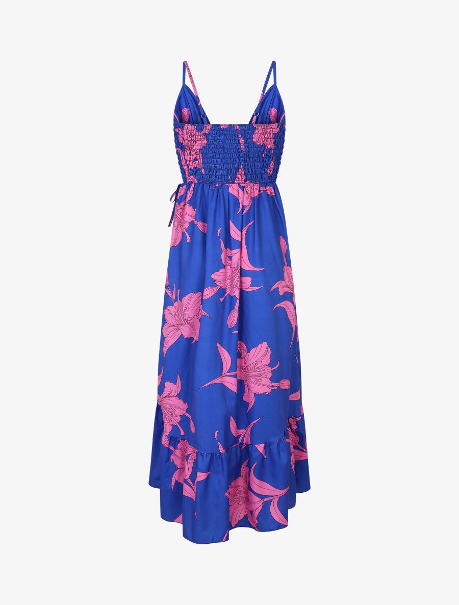 Robe longue asymétrique à imprimé grandes fleurs - Bleu roi - 2