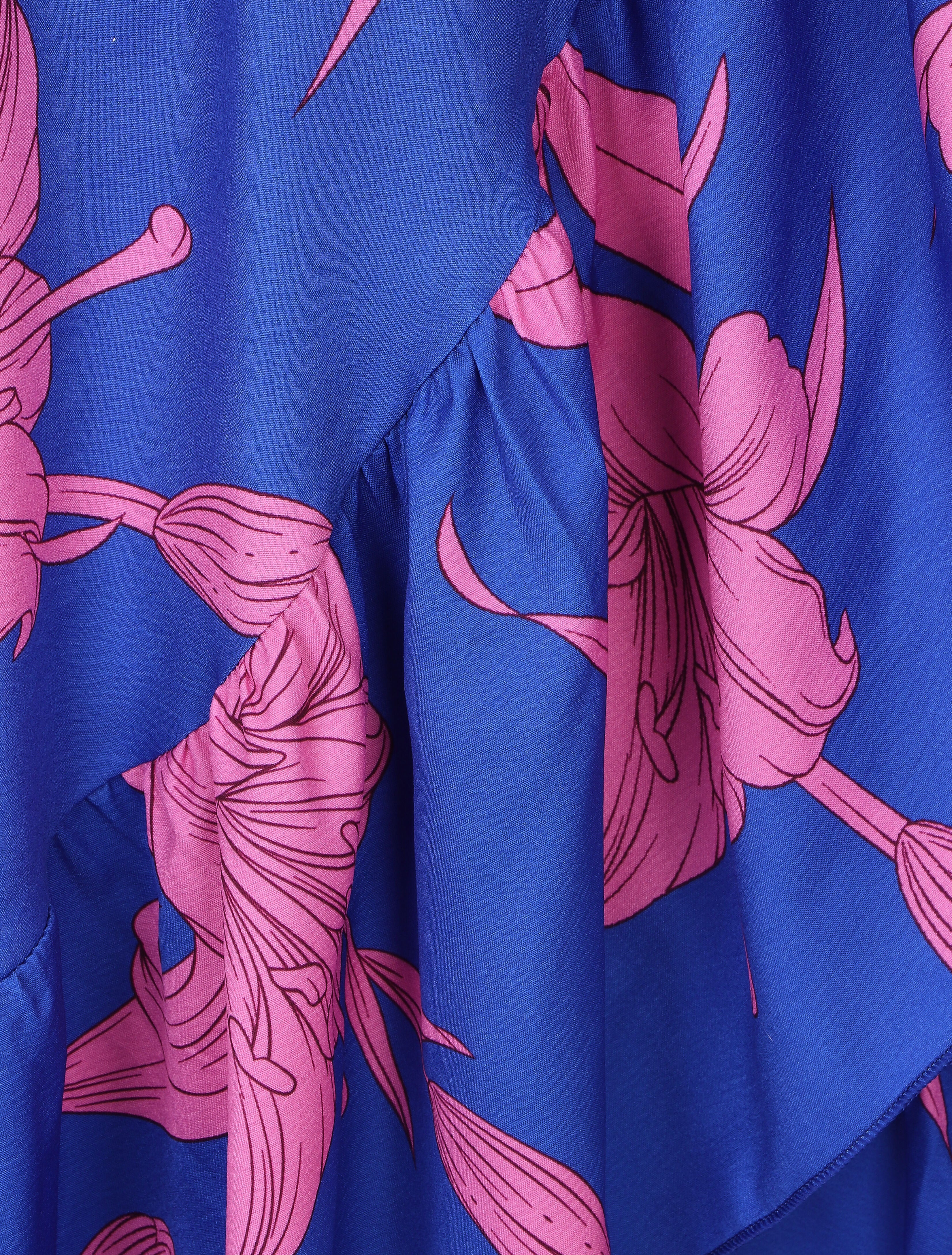 Robe longue asymétrique à imprimé grandes fleurs - Bleu roi - 3