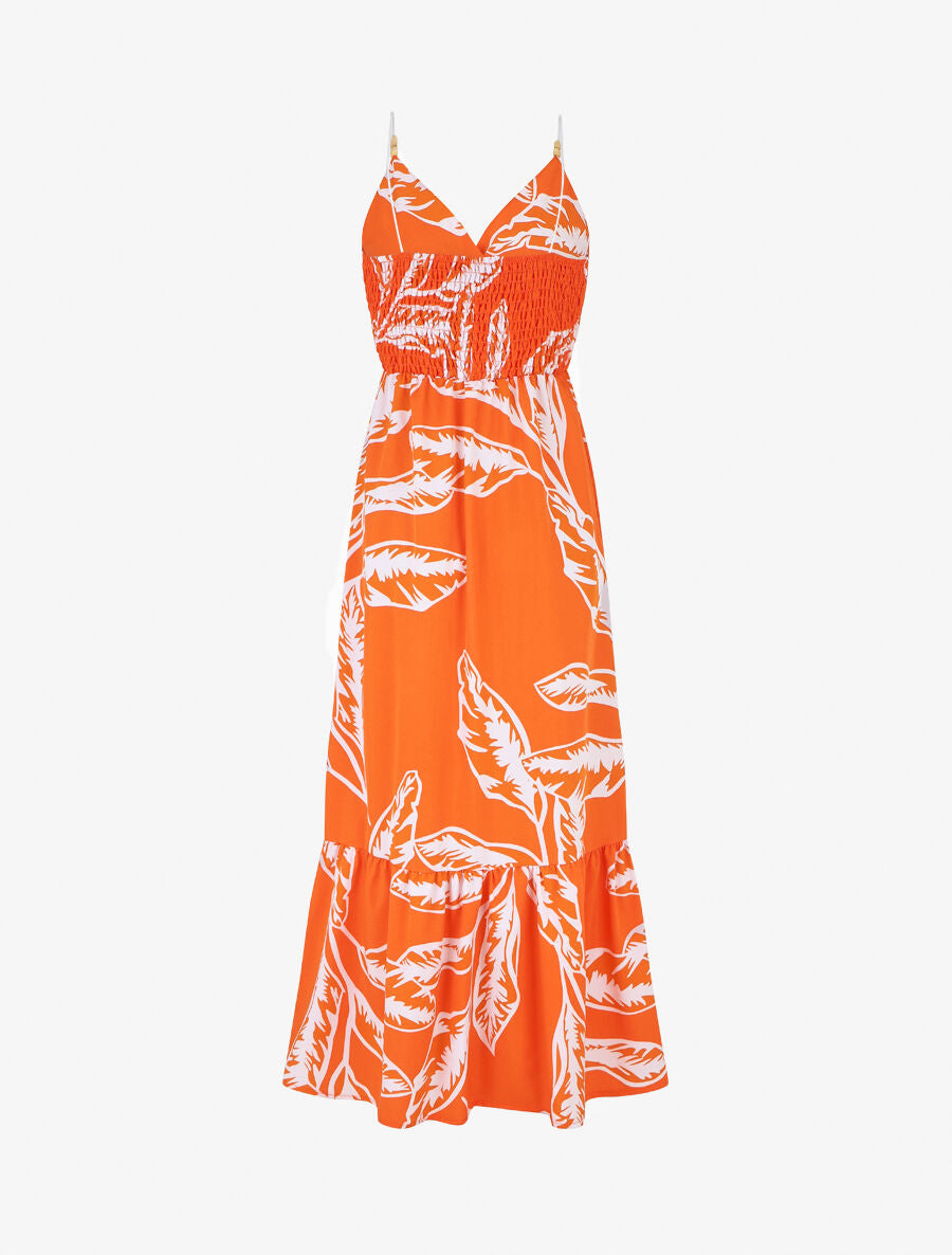 Robe à bretelles style cordes imprimé grandes feuilles - Orange - 3