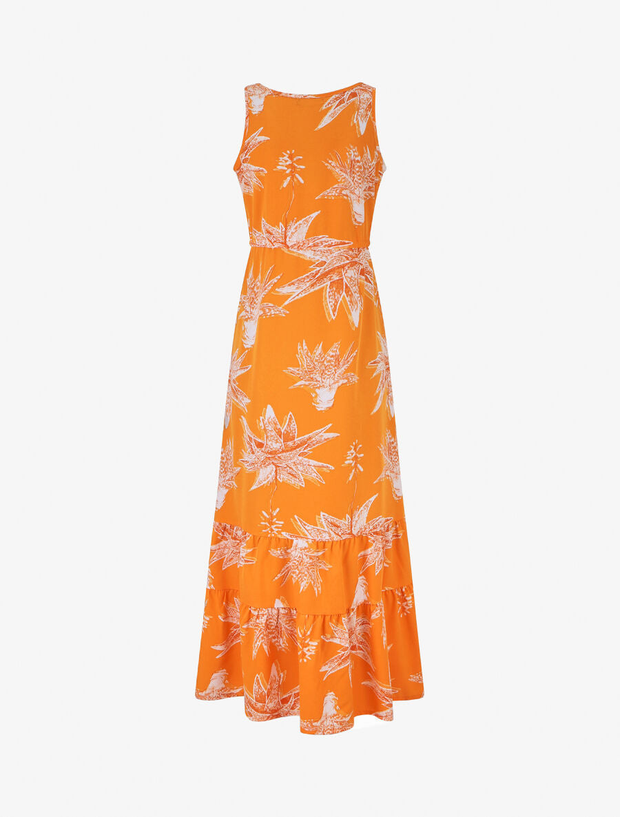 Robe longue droite à imprimé fleurs - Orange - 2