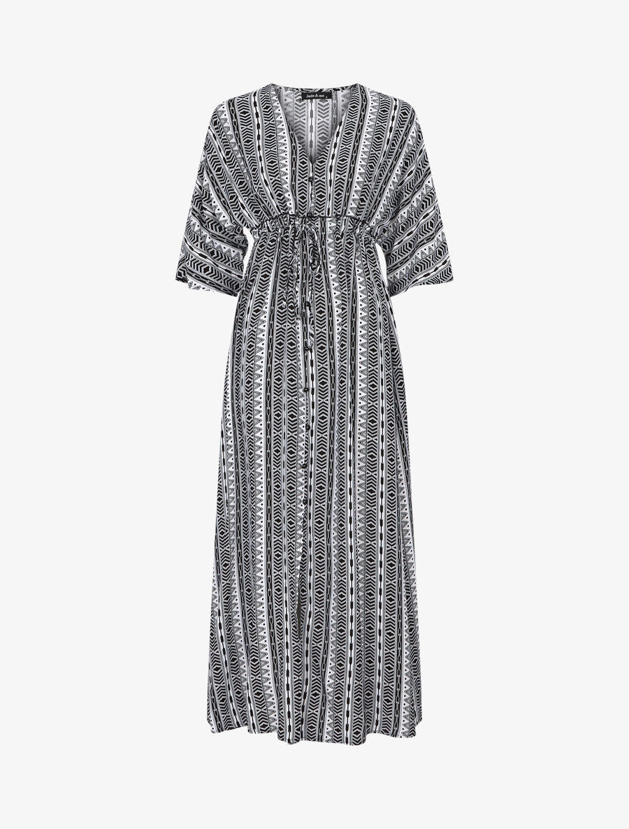 Robe longue imprimé graphique à manches 3/4 - Noir - 5