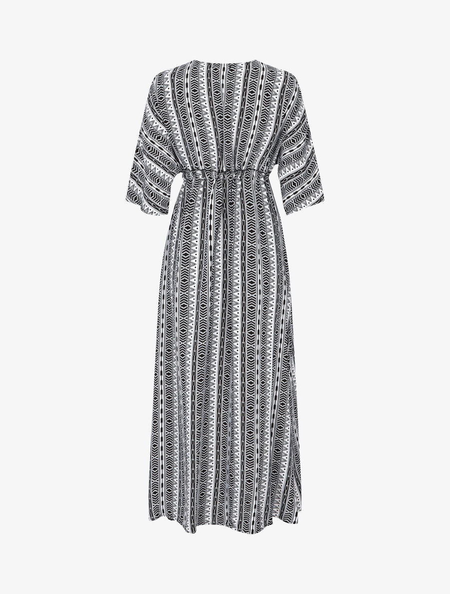 Robe longue imprimé graphique à manches 3/4 - Noir - 2