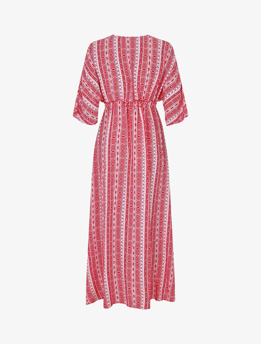 Robe longue imprimé graphique à manches 3/4 - Rouge - 2