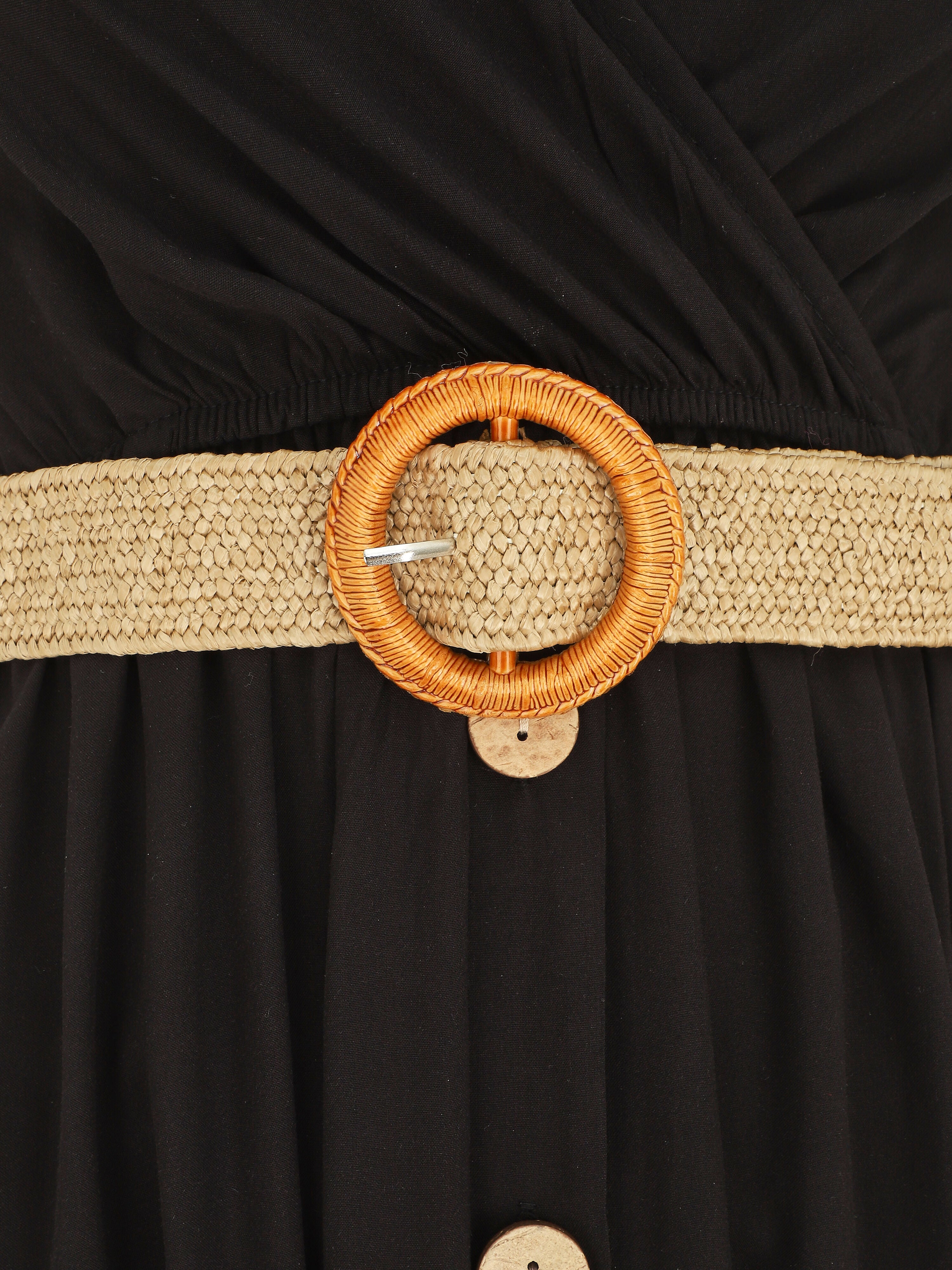 Robe longue unie à bretelles et boutons - Noir - 3