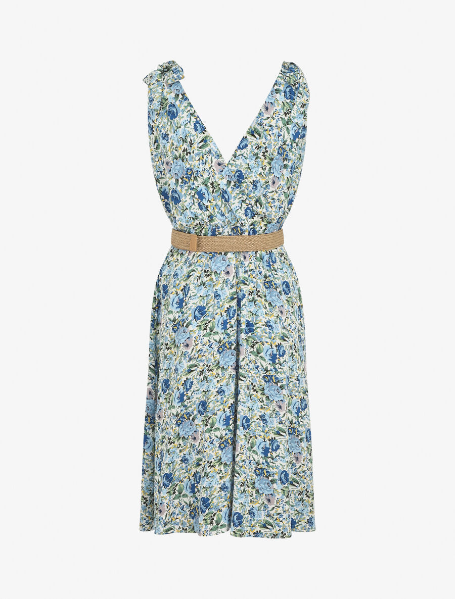 Robe mi-longue sans manches imprimé fleurs sauvages - Bleu - 2