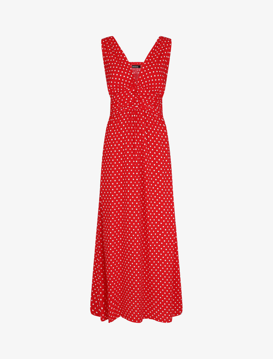 Robe longue à pois sans manches - Rouge - 5