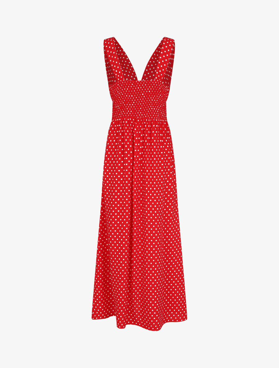 Robe longue à pois sans manches - Rouge - 2