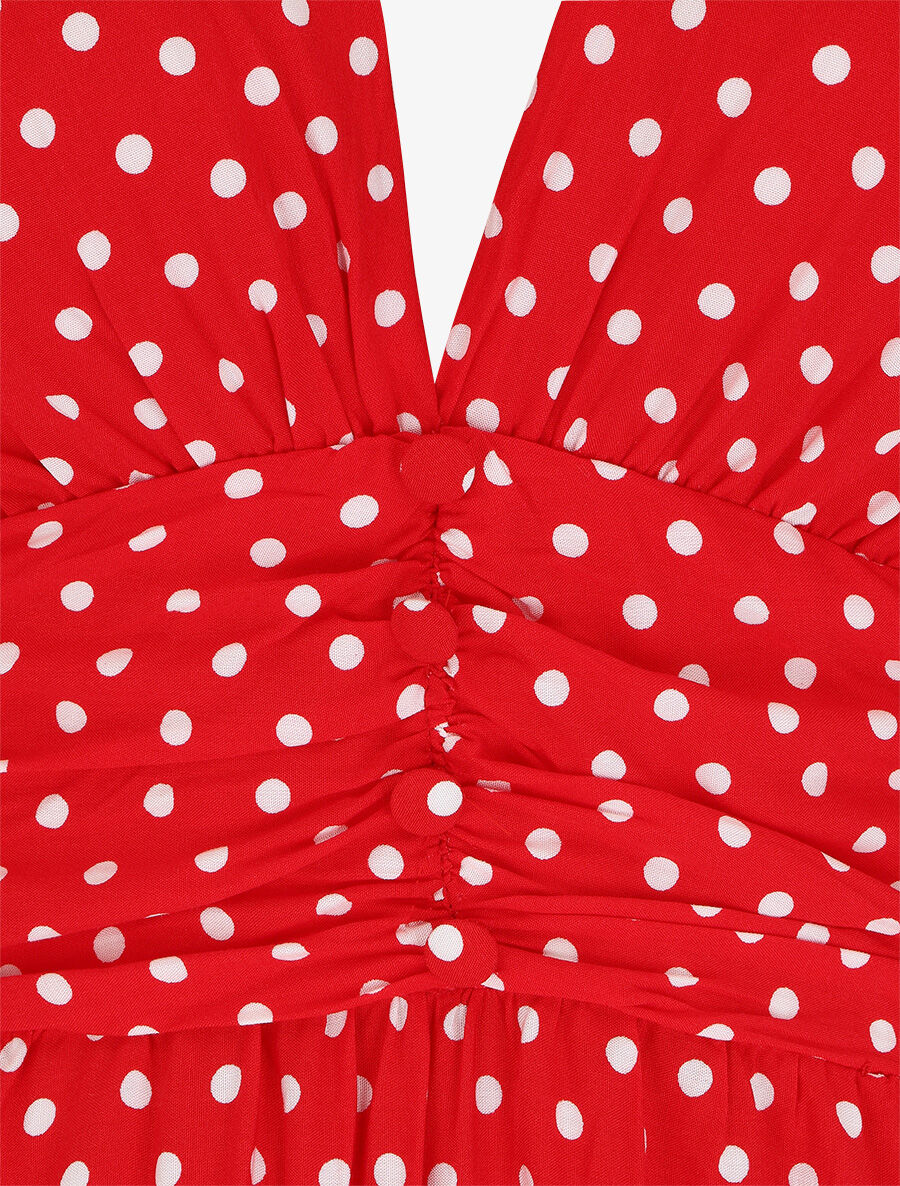 Robe longue à pois sans manches - Rouge - 3