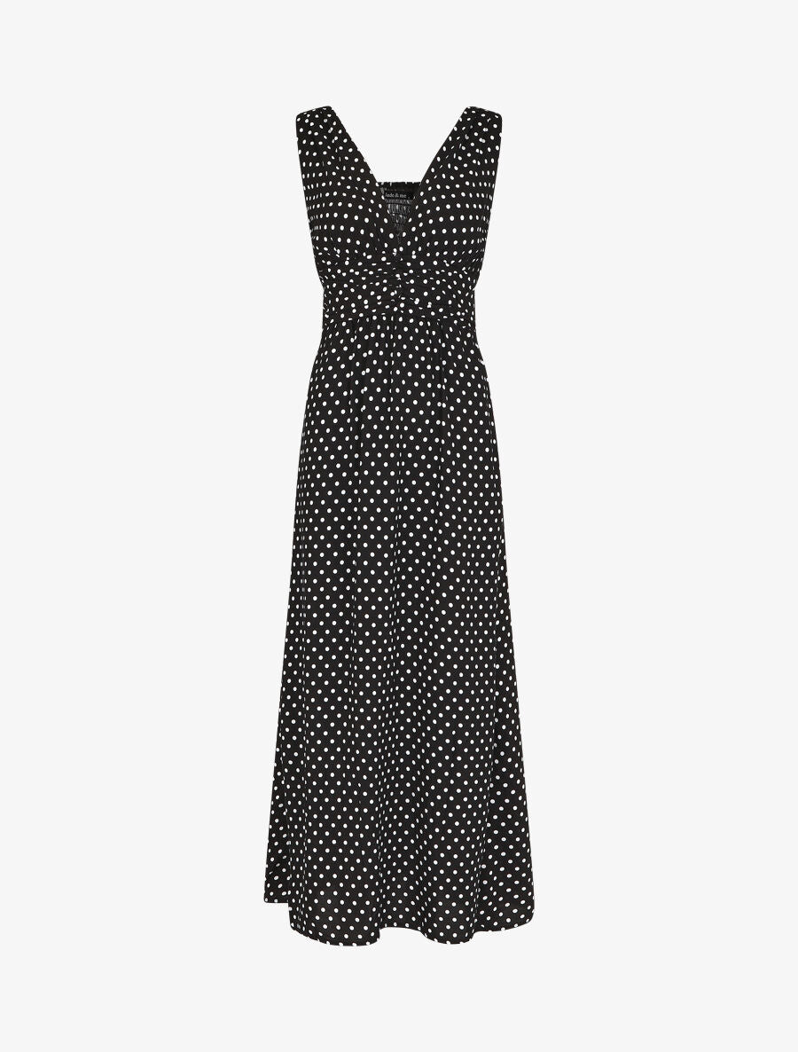Robe longue à pois sans manches - Noir - 1