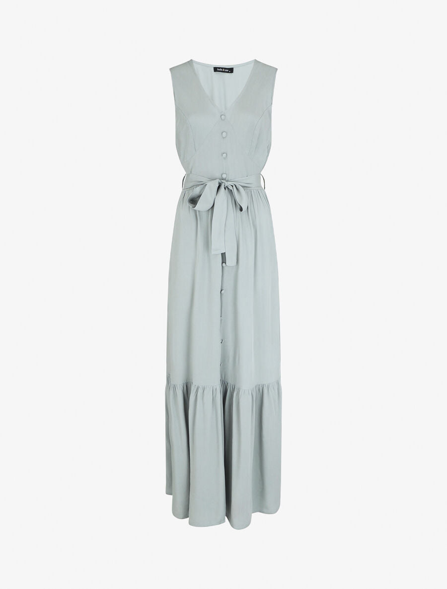 Robe longue unie sans manches - Vert gris - 5