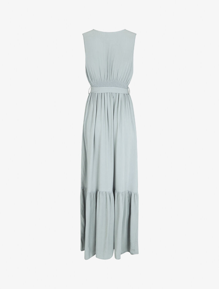 Robe longue unie sans manches - Vert gris - 2