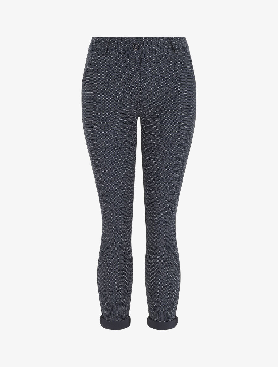 Pantalon droit taille haute imprimé petits points - Marine - 1