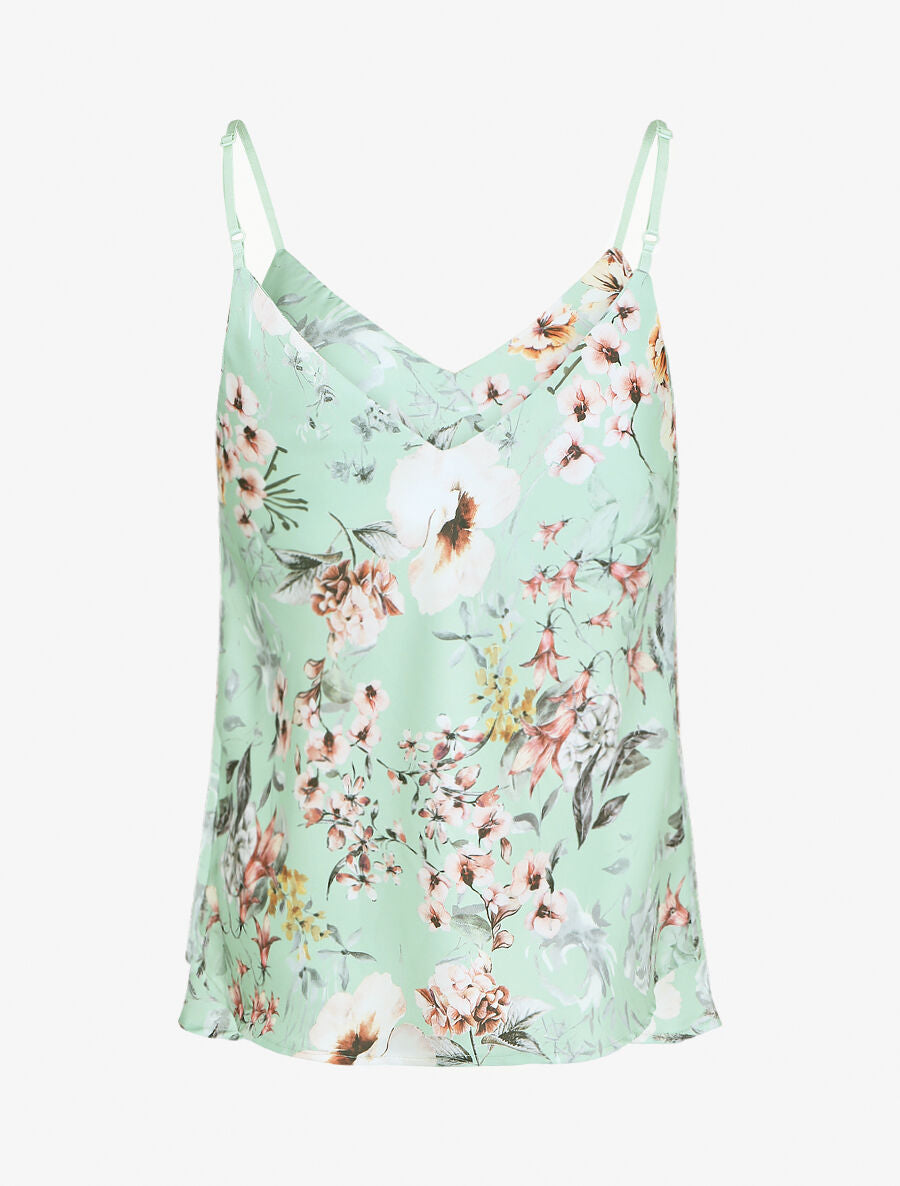 Caraco satiné imprimé fleurs - Vert d&