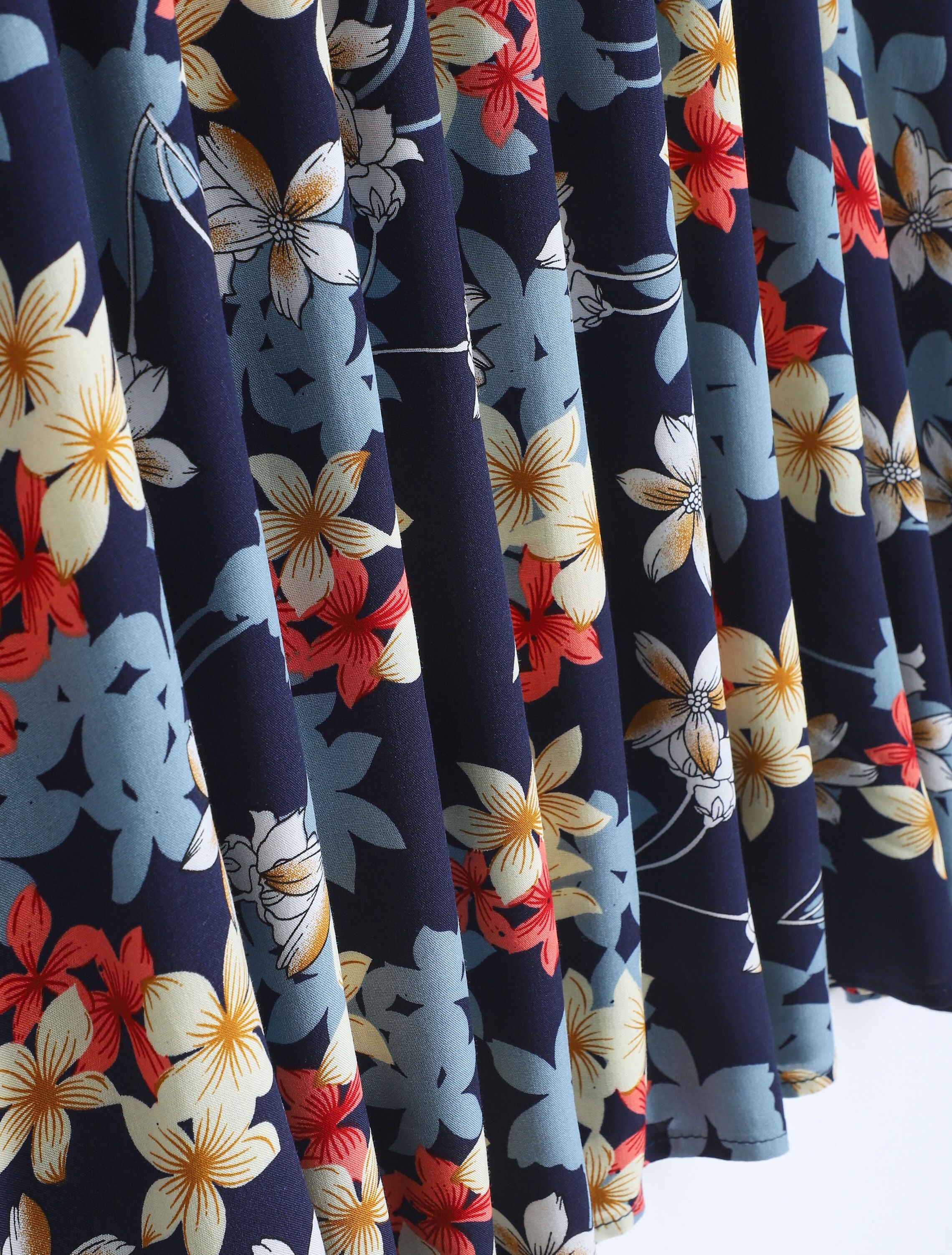 Robe bicolore imprimé fleuri - Marine - 3
