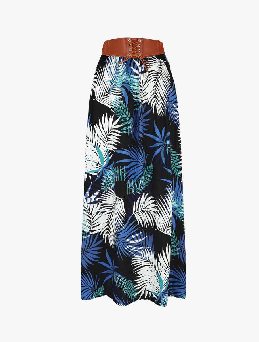 Jupe longue évasée imprimé tropical - Noir - 5