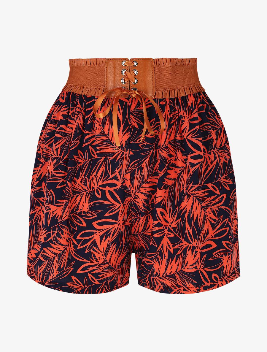 Short à taille haute style corset imprimé tropical - Rouge - 1