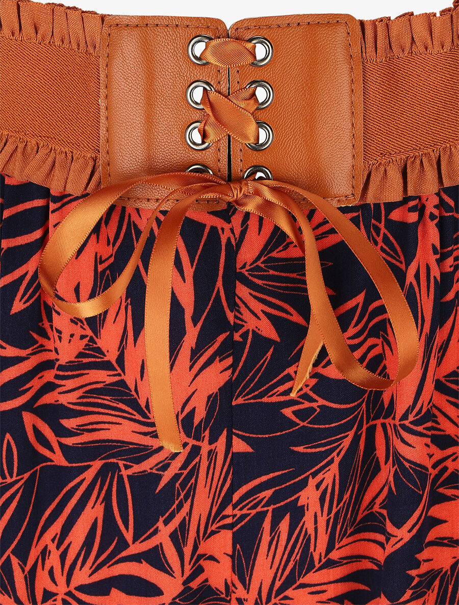Short à taille haute style corset imprimé tropical - Rouge - 3