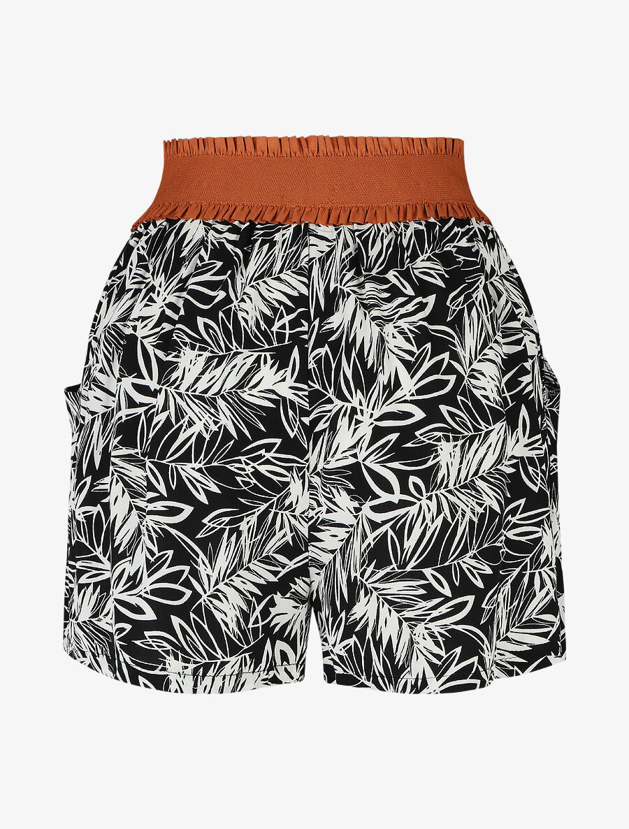 Short à taille haute style corset imprimé tropical - Noir - 2