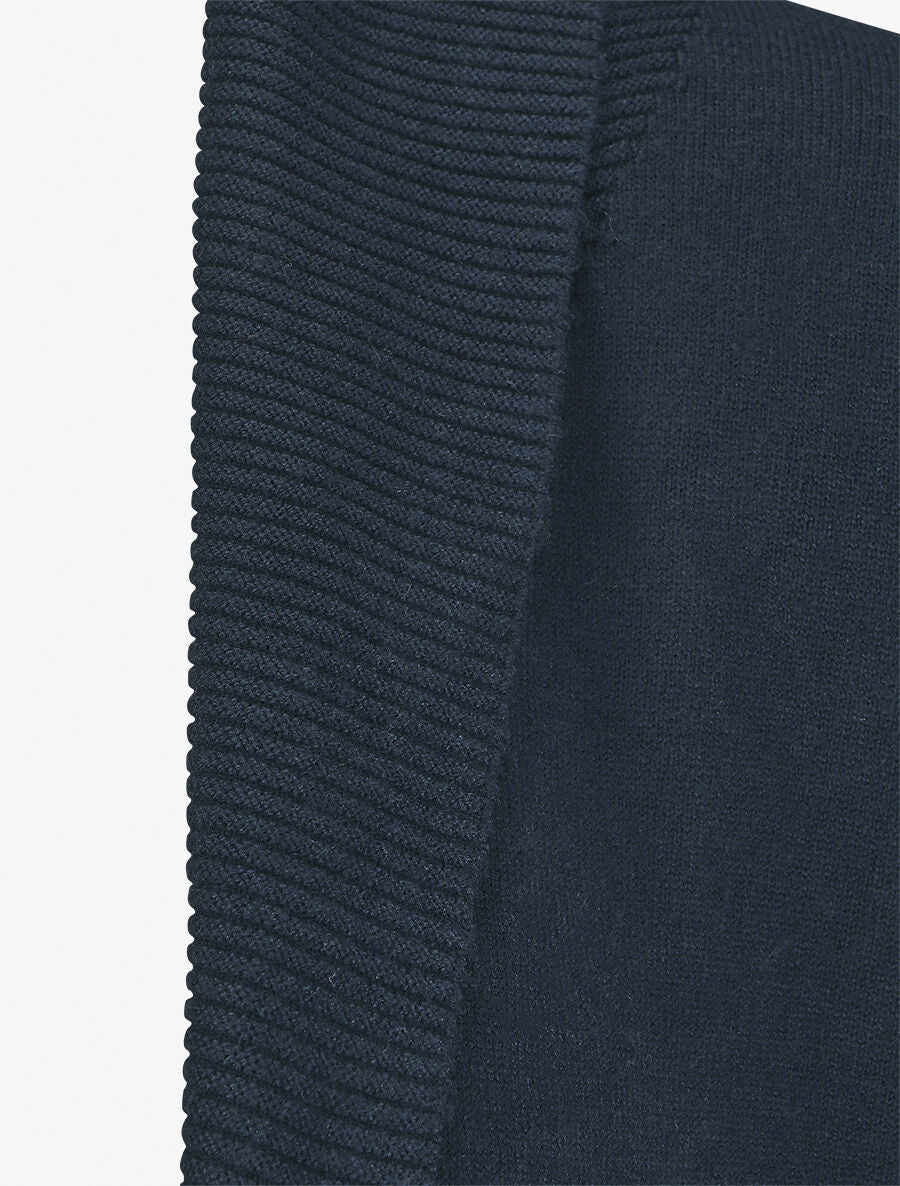 Gilet mi-long uni à bords côtelés - Marine - 3