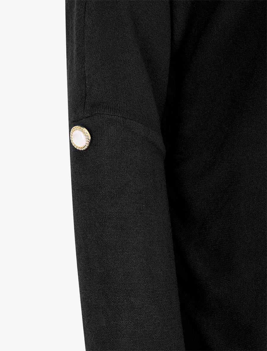 Pull uni à boutons décoratifs aux manches - Noir - 3