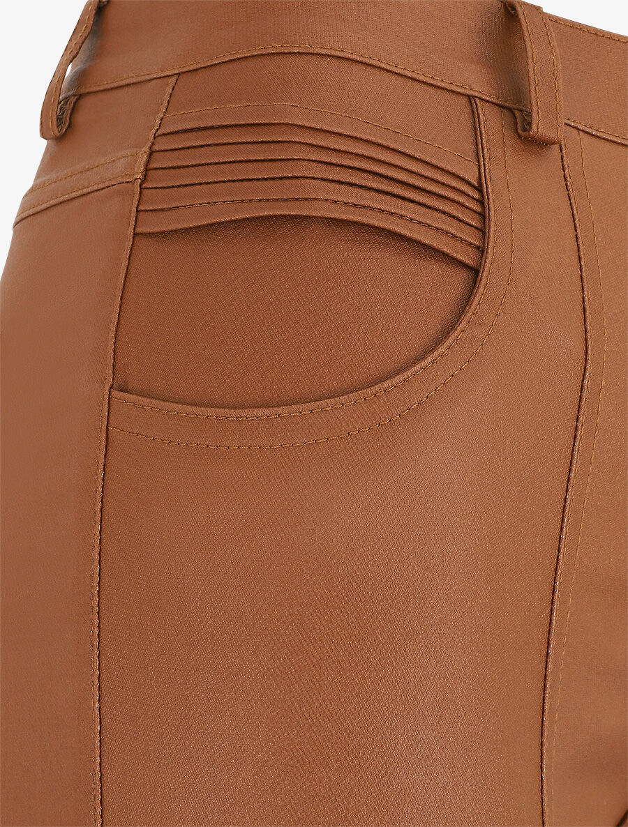 Pantalon taille haute en simili - Camel - 3