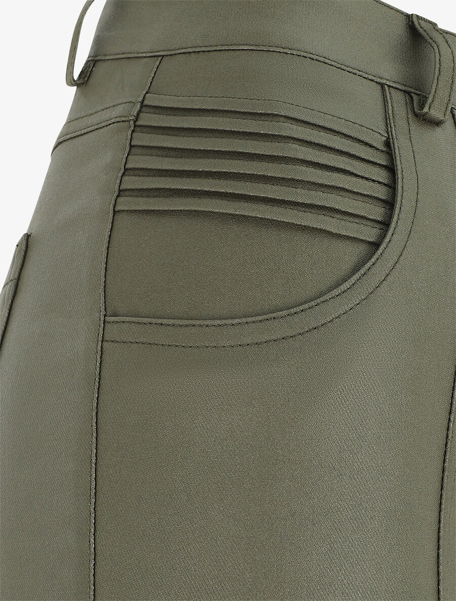 Pantalon taille haute en simili - Kaki - 3