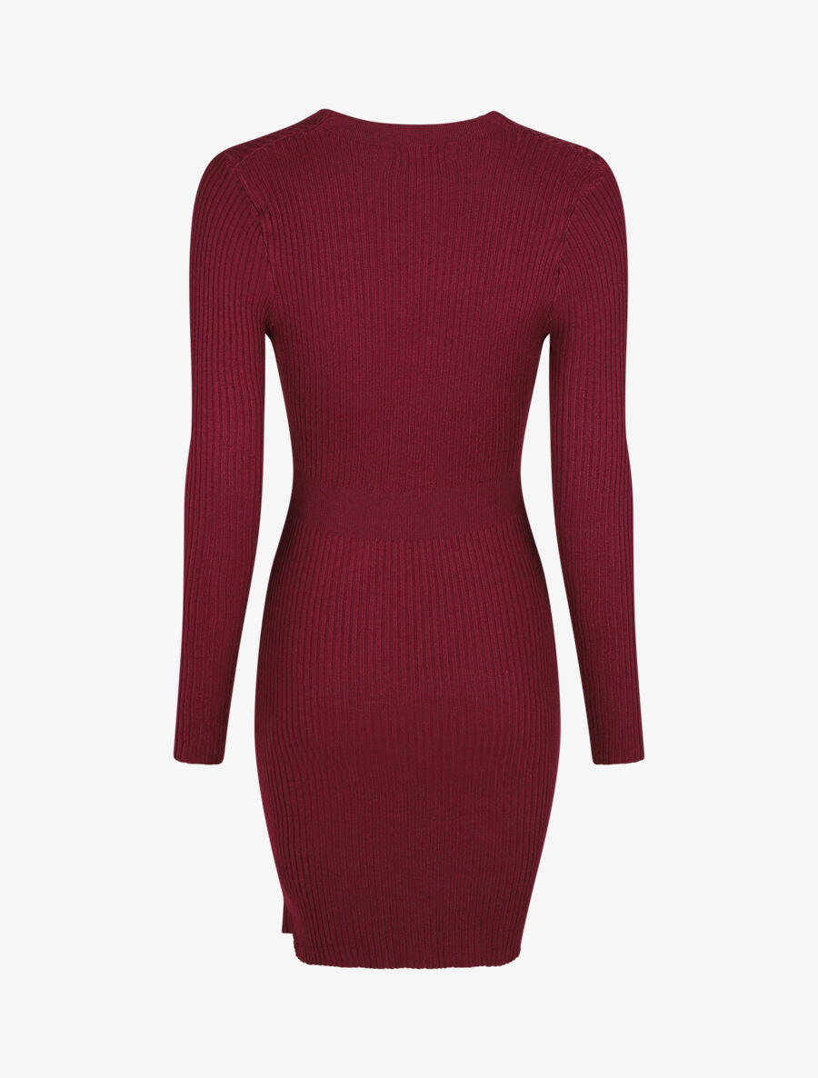 Robe côtelée moulante col cache-coeur - Bordeaux - 2