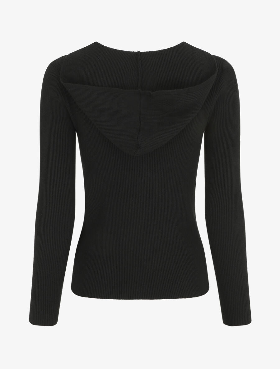 Gilet côtelé à capuche et zip - Noir - 2