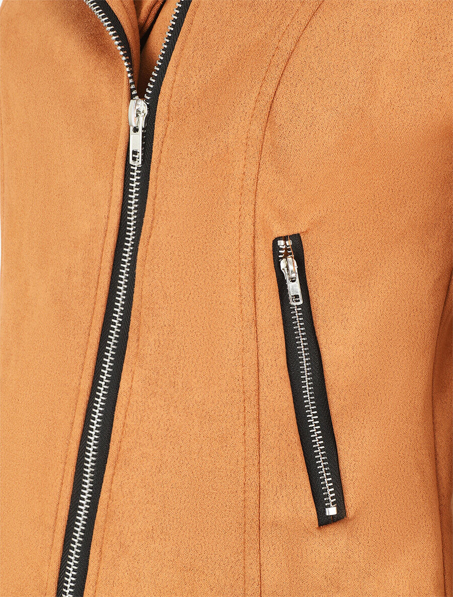 Veste droite en suédine - Camel - 3