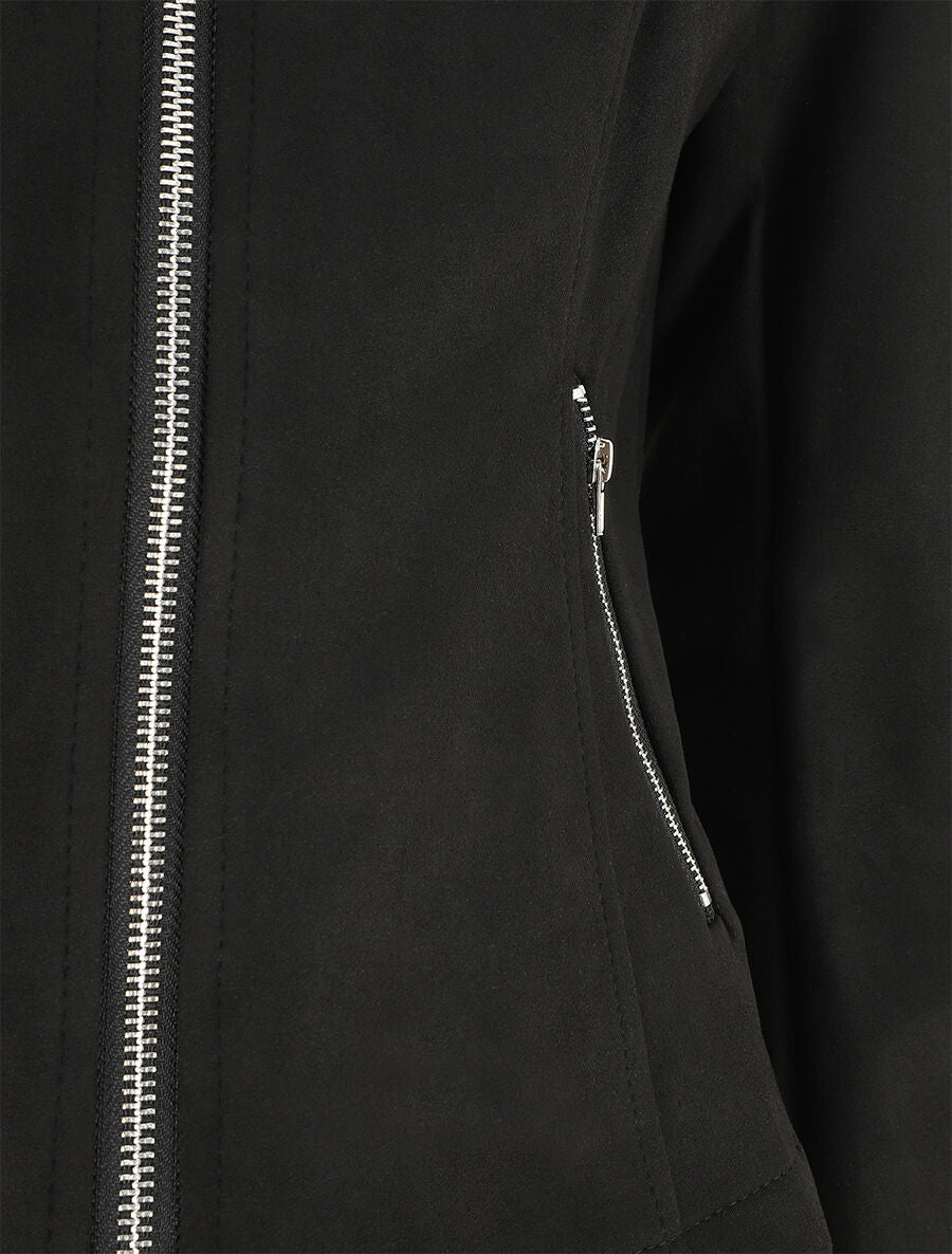 Veste droite en suédine poches zippées - Noir - 3
