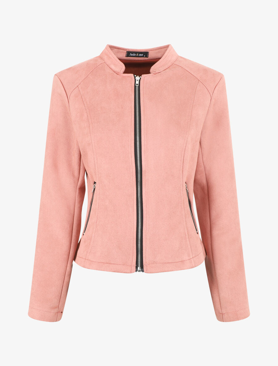 Veste droite en suédine poches zippées - Rose - 1