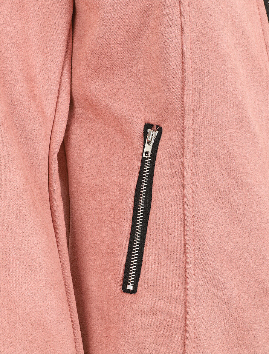 Veste droite en suédine poches zippées - Rose - 3