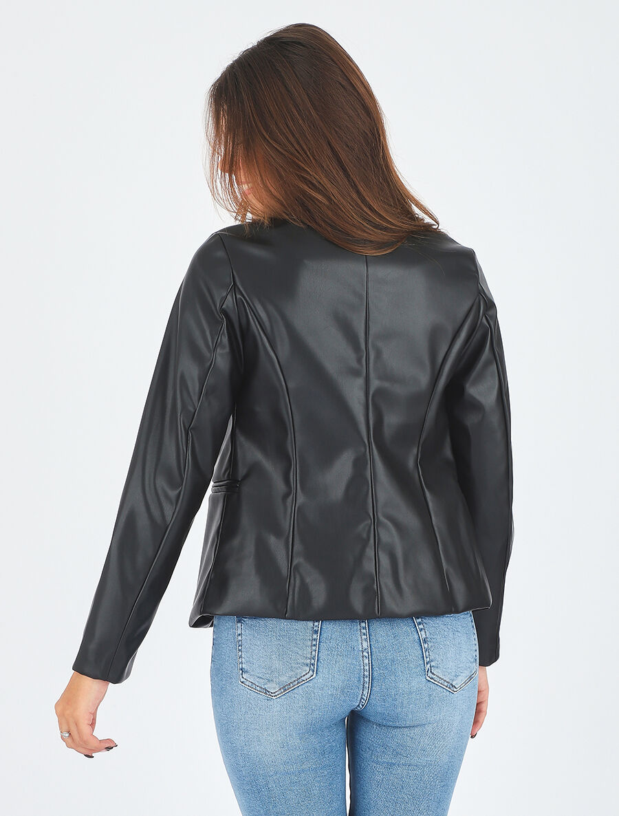 Veste en simili - Noir - 5