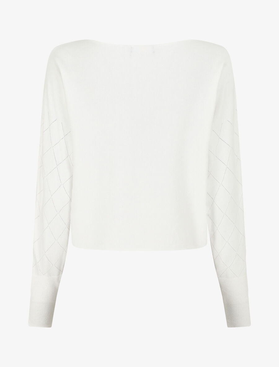 Pull uni à manches et imprimé losanges - Blanc - 2