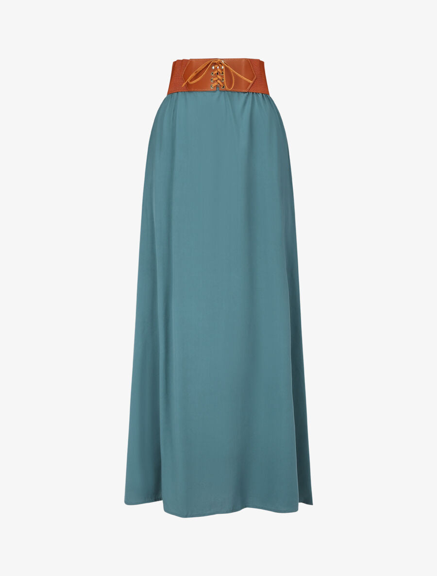 Jupe longue unie à taille élastiquée - Bleu canard - 5