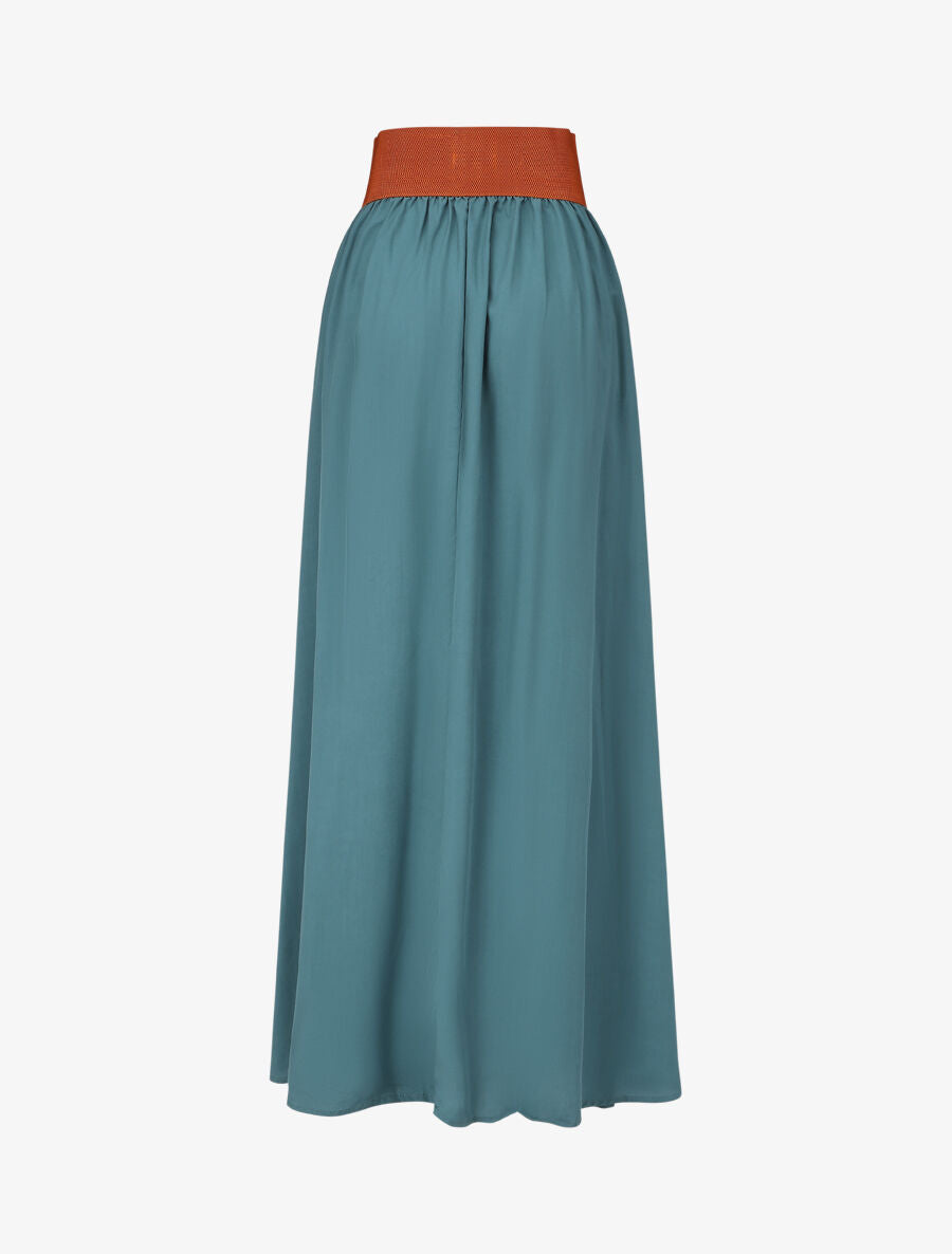 Jupe longue unie à taille élastiquée - Bleu canard - 2