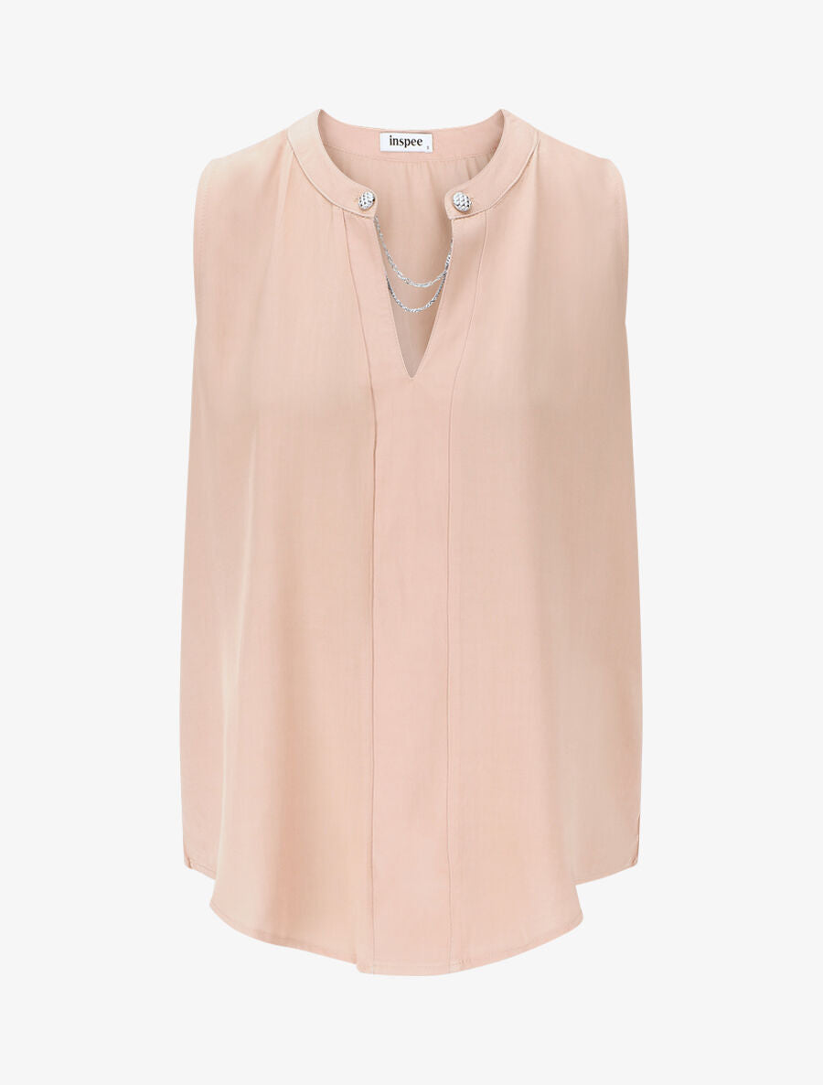 Top uni sans manches à détail stylisé - Rose poudré - 1