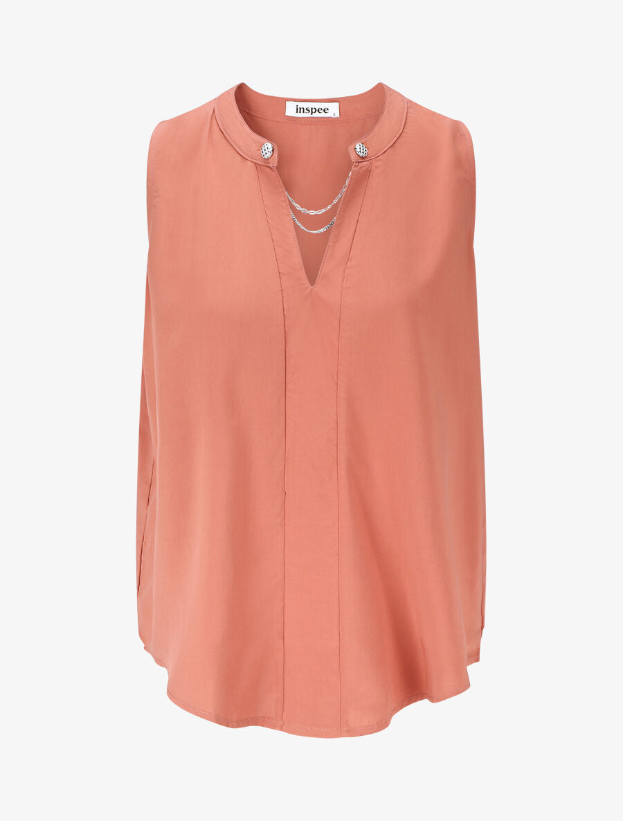 Top uni sans manches à détail stylisé - Corail - 1
