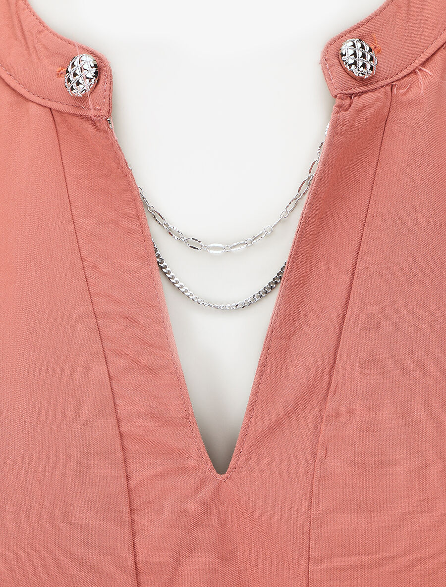 Top uni sans manches à détail stylisé - Corail - 3
