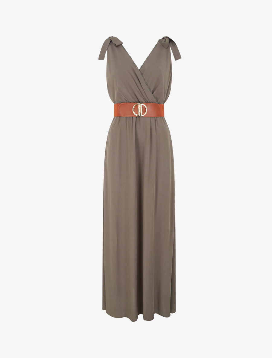 Robe longue à nœuds sur les épaules - Kaki - 1