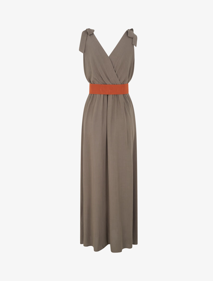 Robe longue à nœuds sur les épaules - Kaki - 2