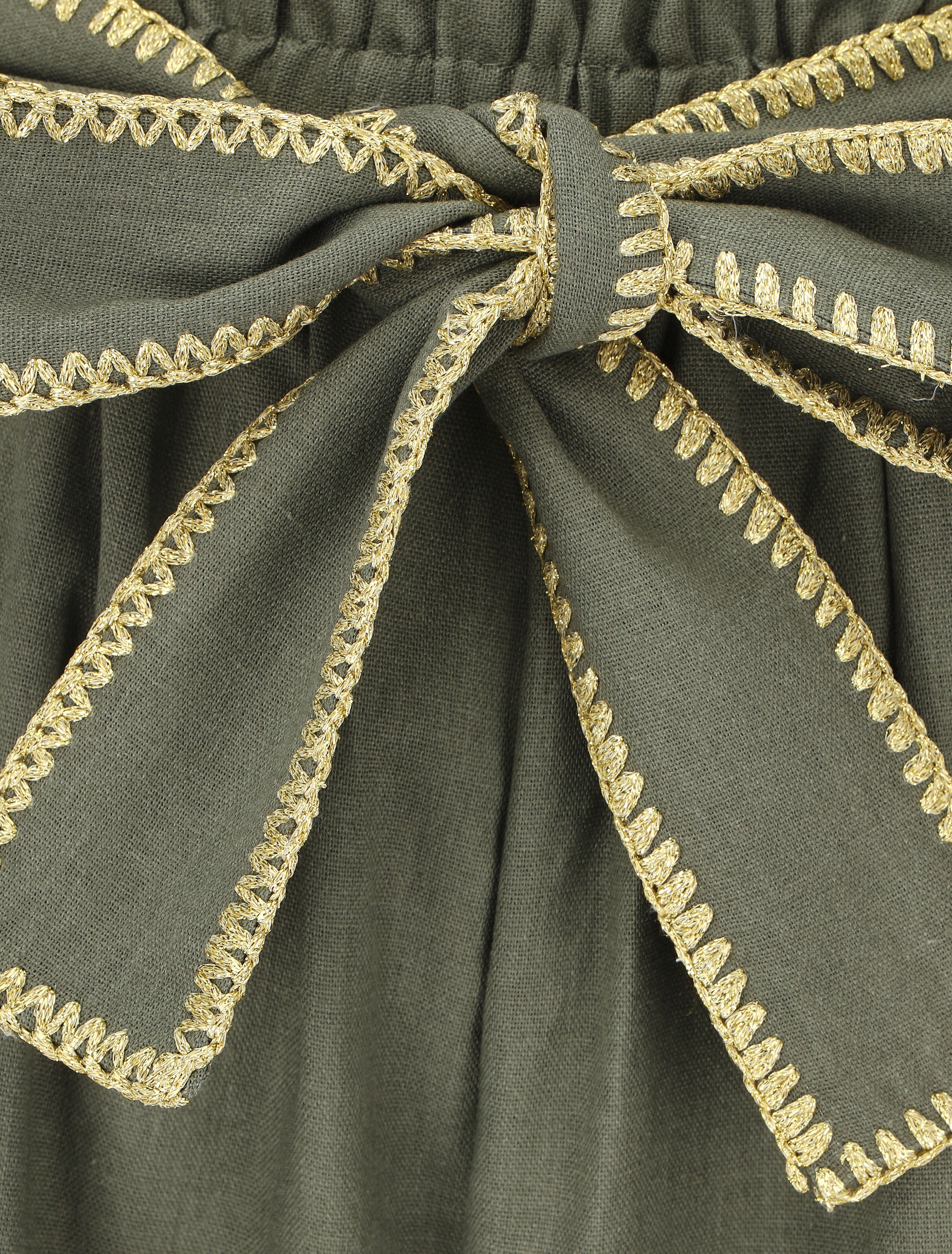 Pantalon élastiqué effet lin à ceinture stylisé - Kaki - 3