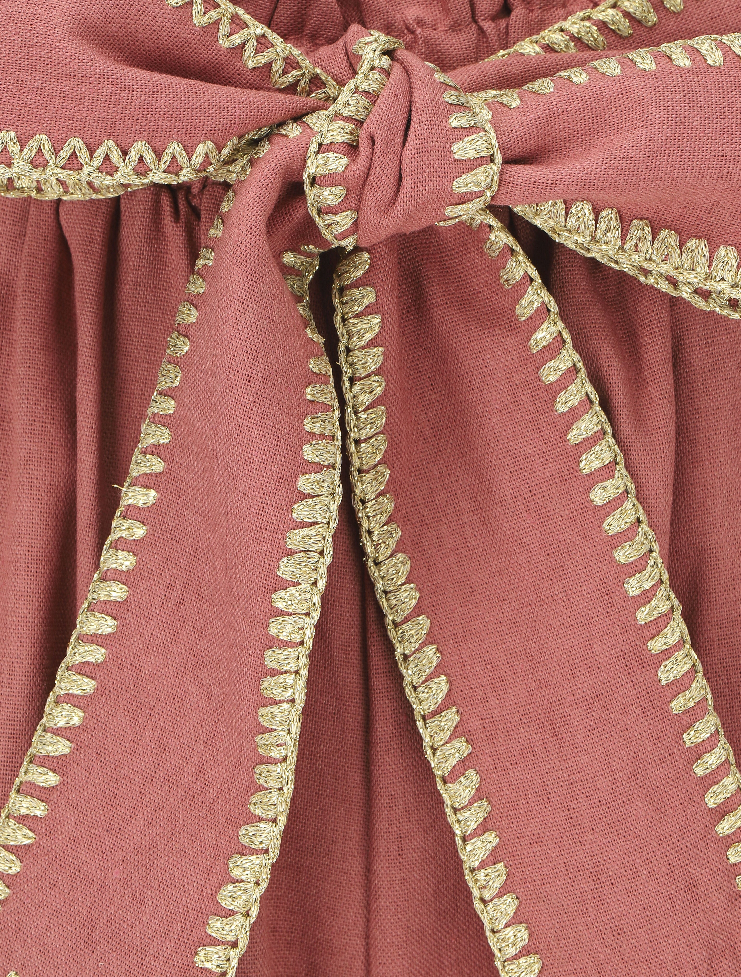 Pantalon élastiqué effet lin à ceinture stylisé - Vieux rose - 3
